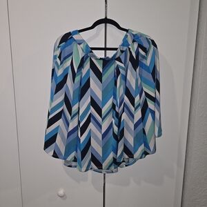 LuLaRoe Chevron Patterned Midi Skirt in Blue and Black